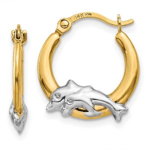 Black Bow Jewelry 15mm Dolphin Round Hoop Earrings in 14k Yellow Gold and Rhodium - 1 of 4