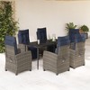 vidaXL 7-Piece Gray Poly Rattan Patio Dining Set with Adjustable Chairs, Tempered Glass Tabletop, and Navy Cushions for Garden/Outdoor Use - 2 of 4