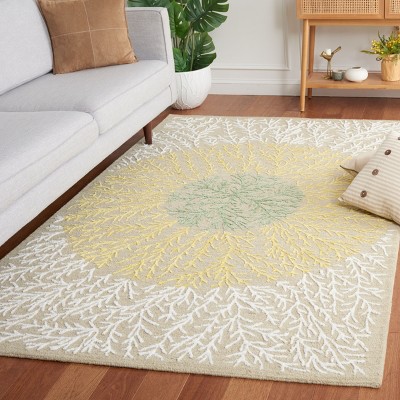 Soho 6' x 6' Beige Yellow Hand Tufted Floral Wool Rug