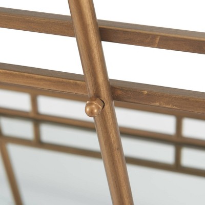 Elegant Antique Gold Rolling Bar Cart with Mirrored Shelves