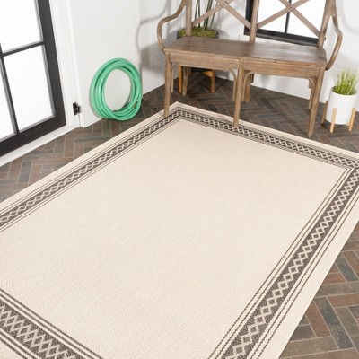 Cream & Black Diamond Border Easy-Care Synthetic Area Rug