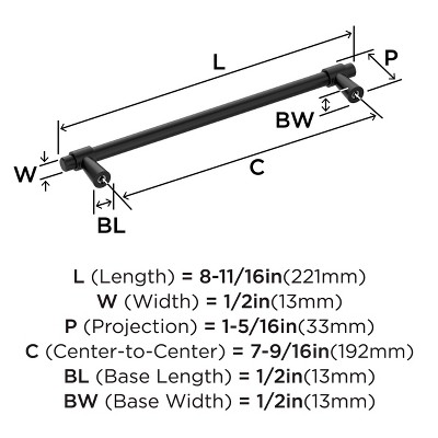 Matte Black 7-9/16 inch Modern Industrial Bar Pull