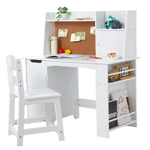 Kids Desk and Chair Set, Wooden Study Table with Storage Shelf, Bulletin Board - 1 of 4