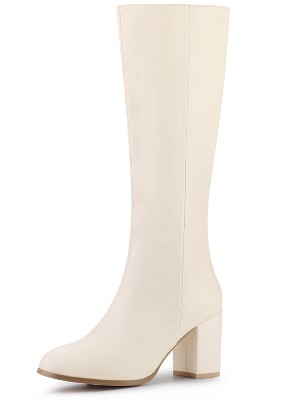Allegra K Women's Halloween Round Toe Side Zip Block Heels Knee High Boots