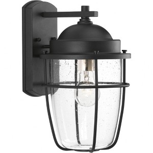 Progress Lighting Holcombe 1-Light Outdoor Wall Lantern in Black with Clear Seeded Glass and Brushed Nickel Interior - 1 of 2