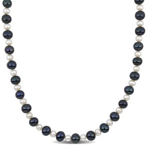 EVERLY JEWELRY |Men's 5-8mm Cultured Freshwater Black and White Pearl Necklace Sterling Silver Clasp - 20 in. - 1 of 3
