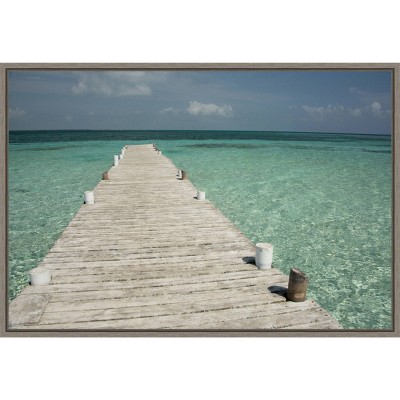 23" x 16" Goff Caye Barrier Reef Island Pier by Cindy Miller Hopkins Danita Delimont Framed Canvas Wall Art - Amanti Art