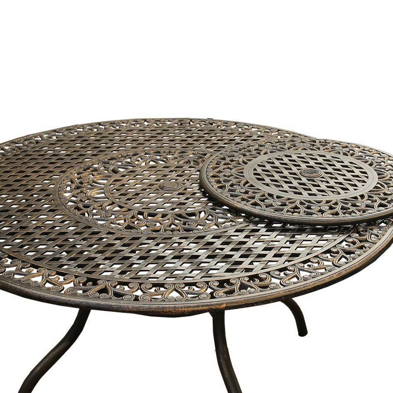 7pc Patio Dining Set with 59&#34; Rose Ornate Traditional Mesh Lattice Aluminum Round Table with Lazy Susan - Bronze - Oakland Living, 5 of 8