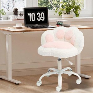 Vanity Chair with Wheels,Cute Cat Paw Office Chair with Back,360¡ãRotating Height Adjustable Armless Chair in Vibrant Color-Blocking,Small Desk Chair - 1 of 4