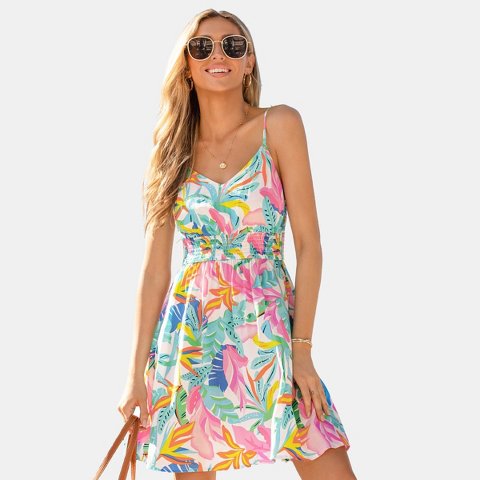 Женские платья Cupshe Women's Vibrant Tropical Floral Beach Dress-M-Green