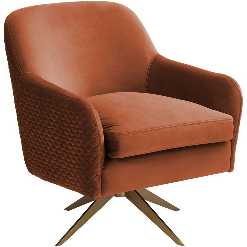 Studio 55D Ames Quilted Pumpkin Velvet Modern Swivel Club Chair, 1 of 10