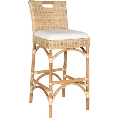 Natural Rattan and Bamboo Boho Bar Stool with Cushion