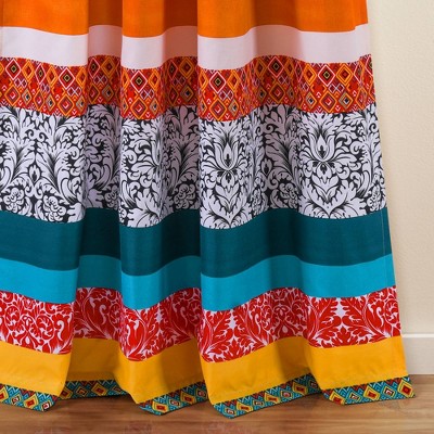 Boho Stripe Turquoise and Orange Polyester Window Curtain Panels