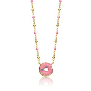 Guili 14K Gold Plated Pink Donut Solitaire Necklace Offers a Sweet and Playful Touch with a Fun Pop of Color for Casual, Everyday Styling - 1 of 2