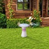KTMBDW 18" H Ceramic Bird Bath for Outside - Outdoor Bird Bath Bowl, UV/Frost-Resistant Finish - Pink White - Classic Pedestal - 2 of 4