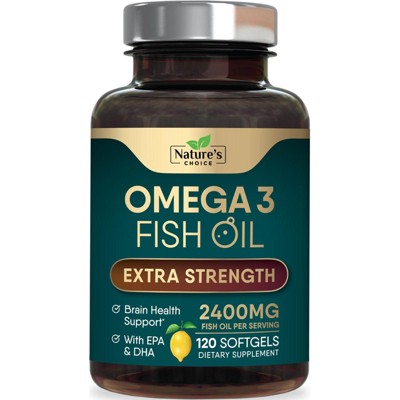 Triple Strength Omega 3 Fish Oil Supplement, EPA & DHA Fish Oil Omega 3 Essential Fatty Acids Supplement Softgels, 2400 mg - 120 Softgels