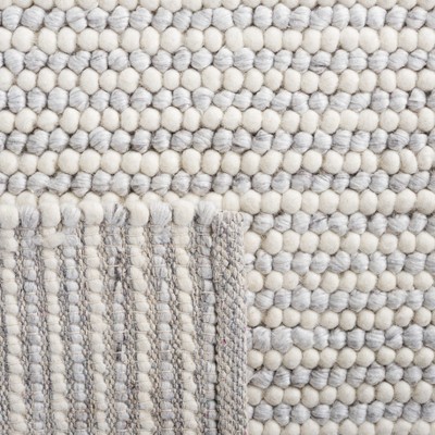 Ivory and Light Grey Handmade Wool Square Rug, 6' x 6'