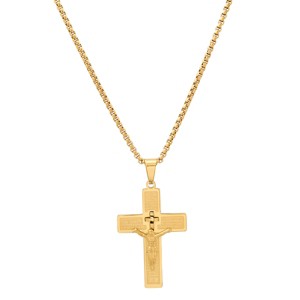 Steeltime 24" Men's stainless steel "Our Father Prayer" crucifix pendant. Color Options: Silver, Gold - 1 of 4