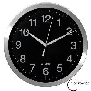Clockswise Round Quartz Wall Clock Non-Ticking Battery Operated with Silent Sweep Movement, Aluminum Silver Frame - 1 of 4