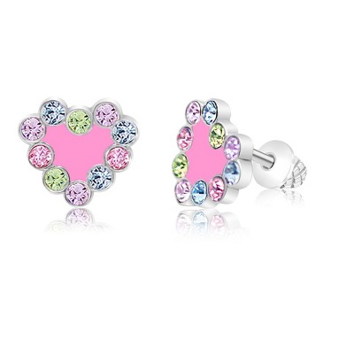 Chanteur Hypoallergenic Kids Jewelry Accessories Heart Pink CZ Enamel White Gold Palladium Plating Stud Earrings Surgical Titanium Posts