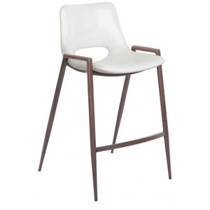 Faux Wood Steel Frame Counter Stool, 35.6"H White Faux Leather Seat with Arms, Set of 2 By Zuo Modern - 1 of 4