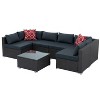 FIONECA 7-Piece PE Wicker Outdoor Furniture Set with Tempered Glass Coffee Table - 2 of 4