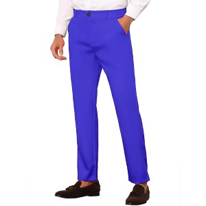 Lars Amadeus Men's Slim Fit Flat Front Solid Color Skinny Business Dress Pants - 1 of 4