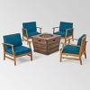 Mark 5pc Acacia Wood Club Chairs & Fire Pit - Teak/Blue/Brown - Christopher Knight Home - 2 of 4