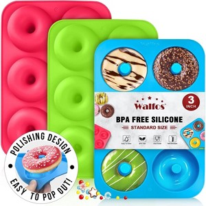 JDICTION Non-Stick Donut Pan Set of 3, Heat Resistant Silicone Mold for Easy Release Donuts, Cakes & Bagels, BPA Free & Dishwasher Safe - 1 of 4