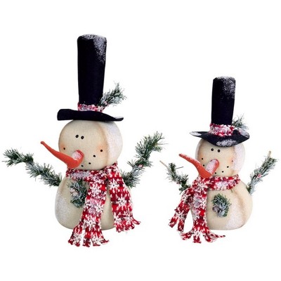 Melrose Set of 2 White and Red Jolly Snowmen Christmas Tabletop Figurines 15"