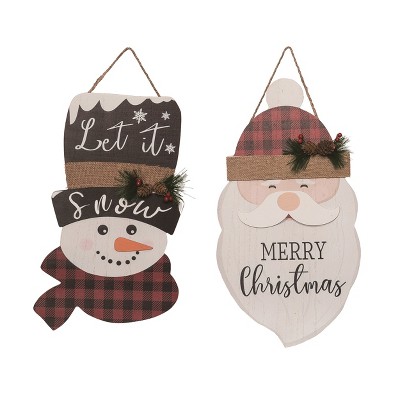Transpac Buffalo Check Decor Set of 2 Christmas Wall Art MDF Home Decorations for Festive Holiday Charm