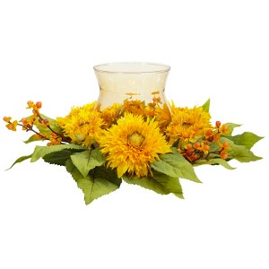 Nearly Natural Golden Sunflower Candelabrum Artificial Flower Arrangement - 1 of 2