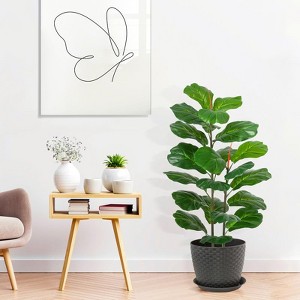 39 Inch Artificial Fiddle Leaf Fig Tree Ficus Lyrata Fake Tropical Plant for Office Indoor Outdoor Garden Living Room Home Decor - 1 of 4