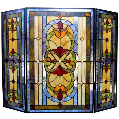Chloe Lighting Tiffany-Glass 3pcs Folding Victorian Fireplace Screen 40" Wide