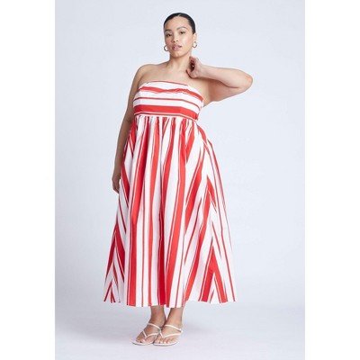 ELOQUII Women's Plus Size Poplin Fit And Flare Maxi Dress