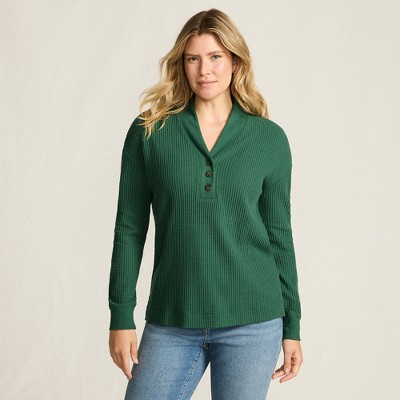 Lands' End Women's Long Sleeve Waffle Shawl Collar Henley