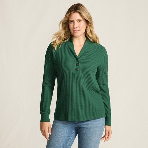 Lands' End Women's Long Sleeve Waffle Shawl Collar Henley - 1 of 4