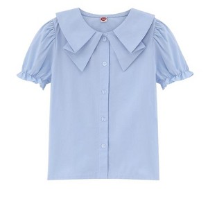 Girls Button Down Tops Peter Pan Collar Short Sleeve Blouse with Ruffled Trim Puff-sleeve Tops Butterfly Collar Shirts for Girls - 1 of 4