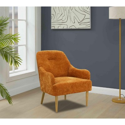 CAVINAS Chenille Accent Chair with Mid-Height Backrest and Wood Legs,Modern Upholstered Living Room Chairs,Reading Chairs for Living Room