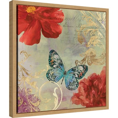 Cottage Red and Blue Butterfly Canvas Wall Art Print