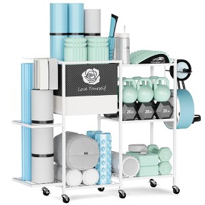 MOEPISY Home Gym Storage Rack Gym Workout Equipment Storage Organizer Fitness Weight Rack on Wheels - 1 of 4