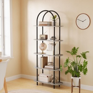 5 Tier Bookcase, 71" Arched Bookshelf, Freestanding Shelving Unit Storage Organiser, Metal Frame BookCase for Living Room Bedroom Home Office - 1 of 4