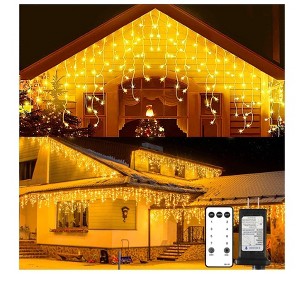 Itopfox 49.2ft 440 LED Extendable Icicle Christmas Lights 8 Modes Adjustable Timer Waterproof 88 Drops Warm White 1 Pack Clear Wire - 1 of 4