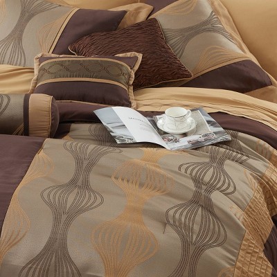 King Dark Brown and Gold Microfiber 7-Piece Comforter Set