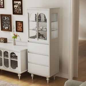 Luck Live 56.88in H Classic high cabinet, living room, and dining room, off-white - 1 of 4