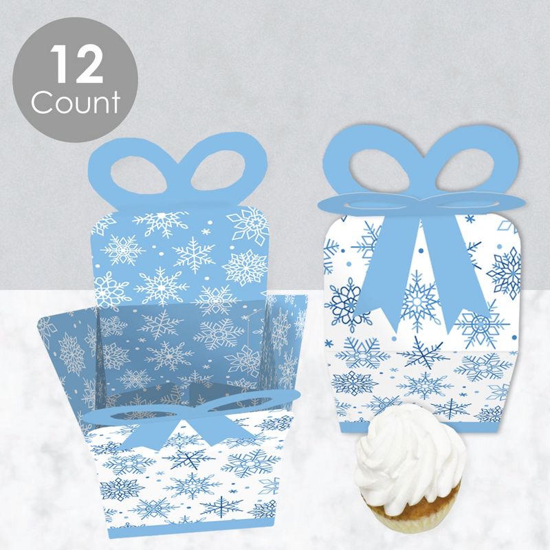 Big Dot of Happiness Blue Snowflakes - Square Favor Gift Boxes - Winter Holiday Party Bow Boxes - Set of 12, 3 of 9