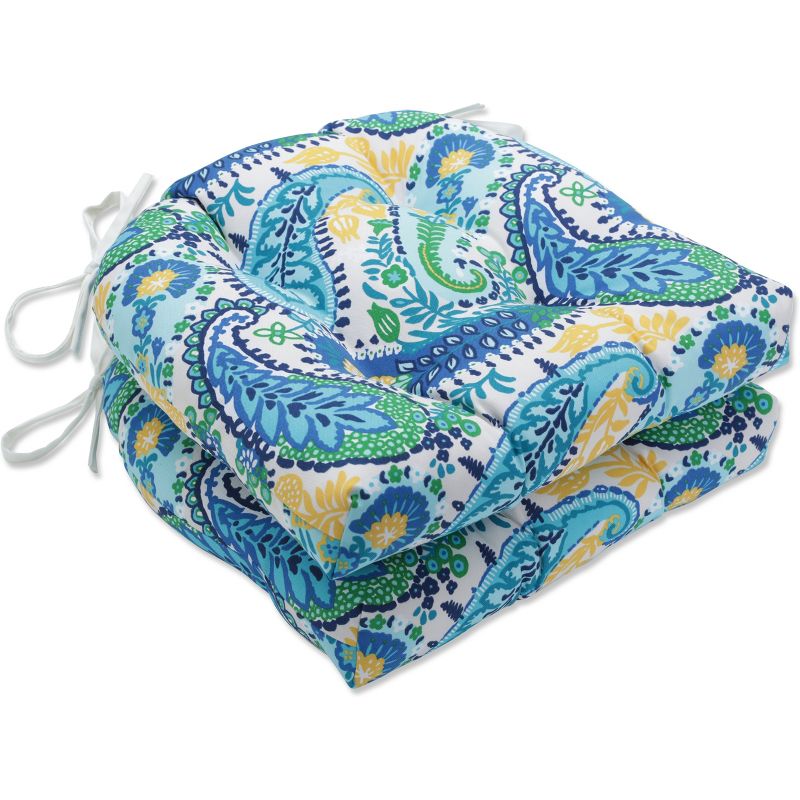 Amalia 2pc Tufted Chair Pads Paisley Blue - Pillow Perfect, 1 of 7