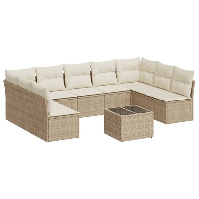 vidaXL Garden Sofa Set Beige PE rattan Large Modular Garden Sofa Set