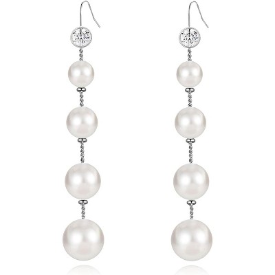 14K Gold Plated Pearl Tassel Earrings: Hypoallergenic Long Dangle Earrings for Women