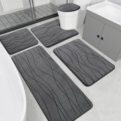 Attop Memory Foam Grey Bathroom Rug Sets 5 Piece, Ultra Absorbent Bath Mat for Bathroom, 5 Piece Bathroom Mat Set